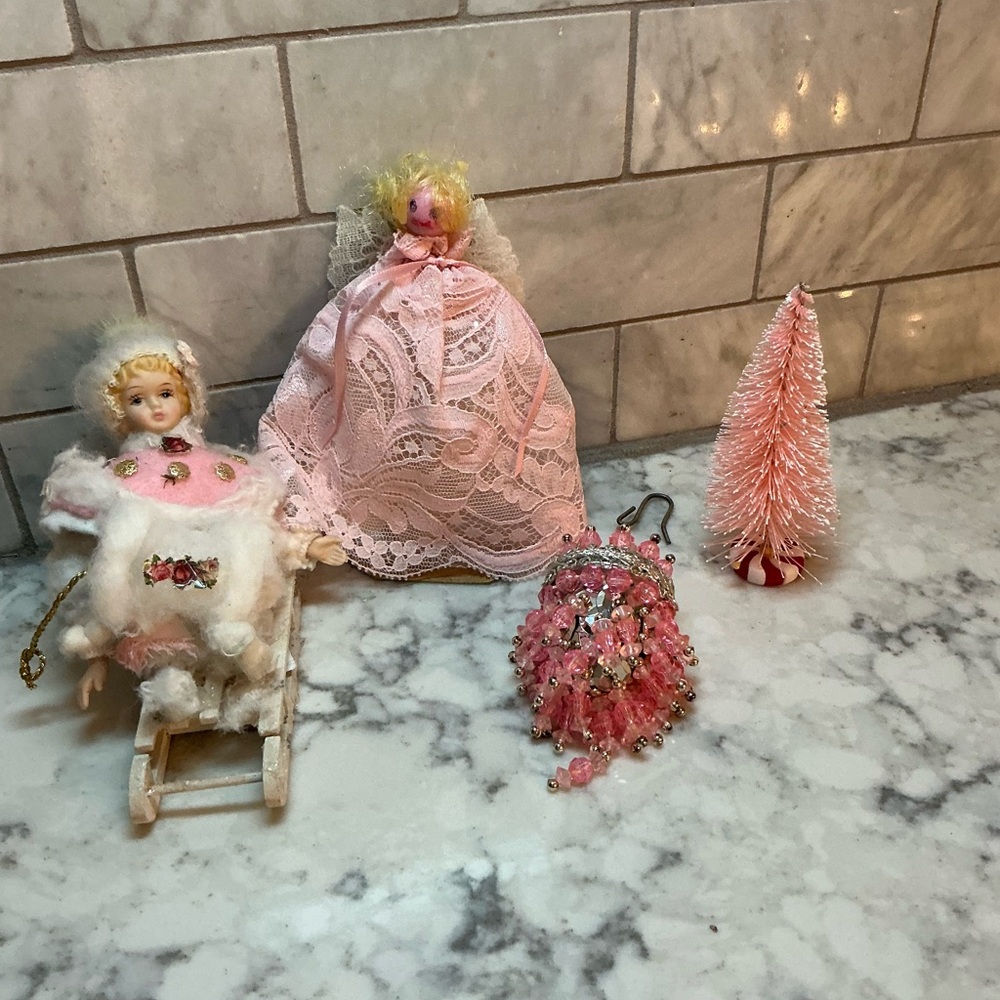 Pink and White Christmas Figurines Set